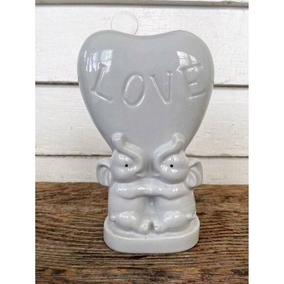 Vintage 1950s White Porcelain Elephant Heart Love Vase Planter - Picture 12 of 12